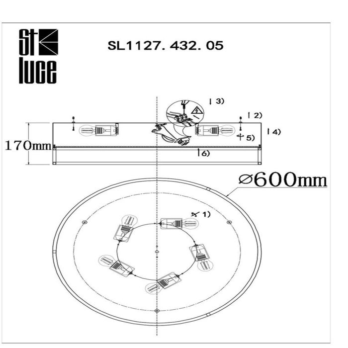 SL1127.432.05 Ceiling lamp ST-Luce Black, Matte Gold/White E27 5*40W