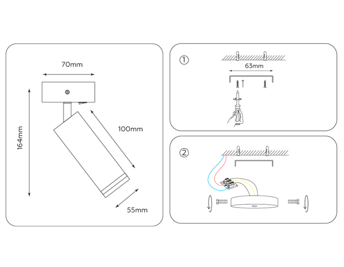 Surface-mounted spot with switch TA121 BK black GU10 max 12W D70*164*D55