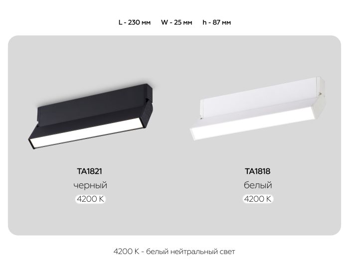 LED surface-mounted luminaire TA1821 BK black LED 12W 4200K 230*22*87