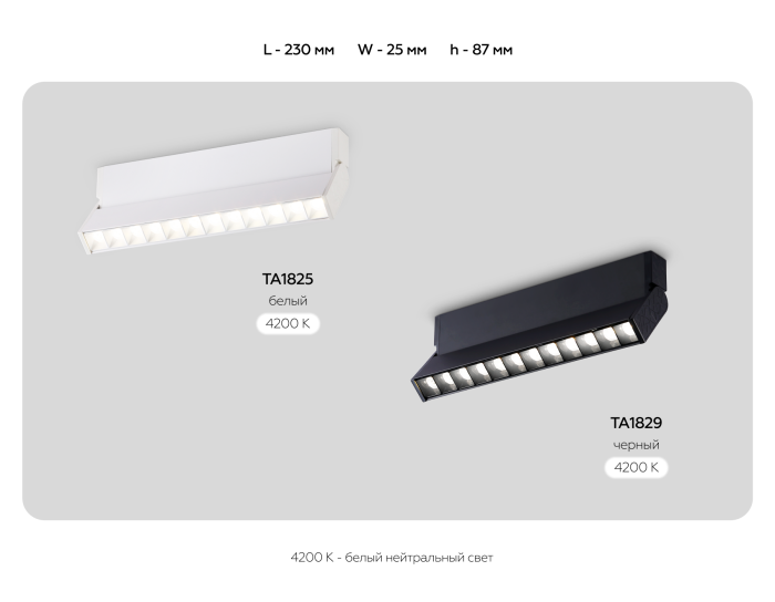 LED overhead luminaire TA1829 BK black LED 12W 4200K 230*22*87