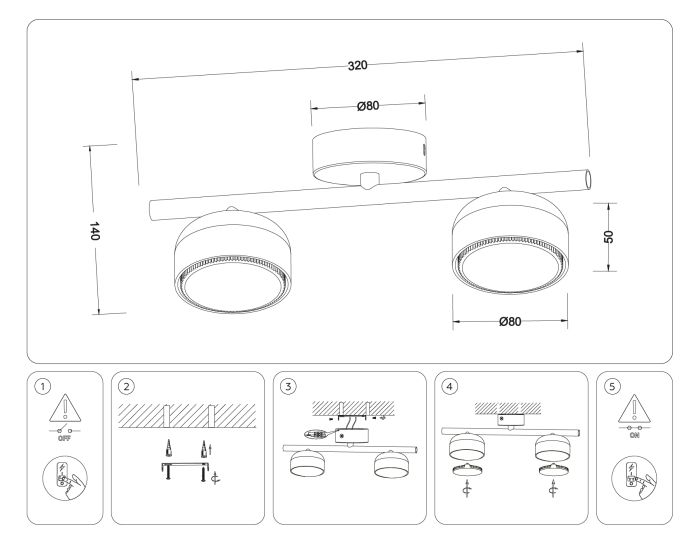 Surface-mounted luminaire TN71022/2 WH white GX53/2 max 12W 320*80*140