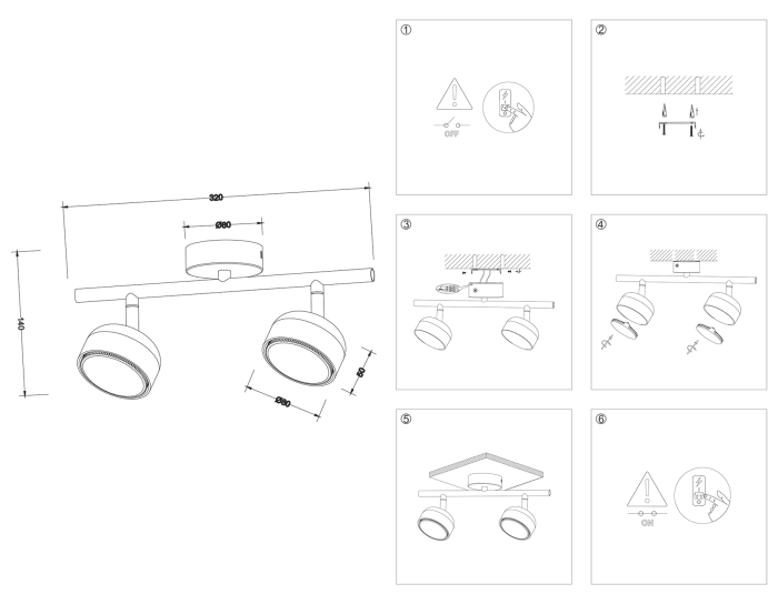 Surface-mounted luminaire TN71024/2 BK black GX53/2 max 12W 320*80*140