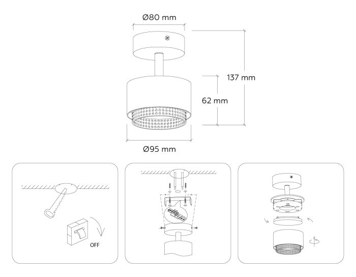 Overhead luminaire TN71279 WH/BK white/black GX53 max 12W D95*137