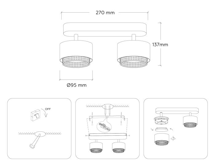 Overhead luminaire TN71285/2 WH/BK white/black GX53/2 max 12W 270*95*137