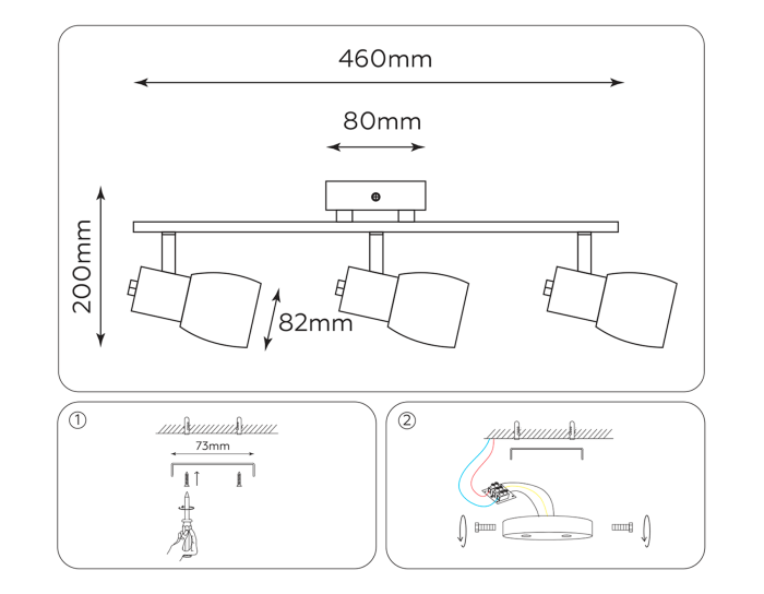 Wall and ceiling spot TR3965/3 CH/FR chrome/white matt E27*3 max 460*82*200