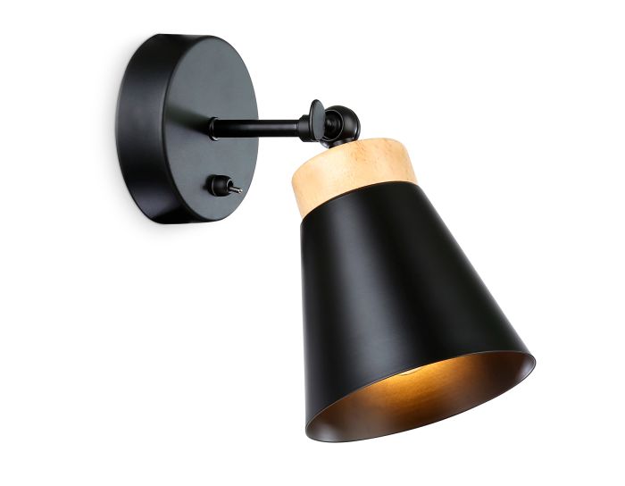 TR8214 BK/LW black/light wood E27 max 40W D120*252 overhead spot light with switch in loft style